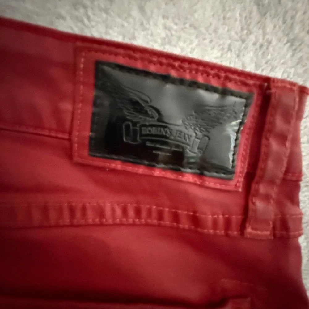 Robin's Jean Mens Red Biker Moto Jeans Quilted Knee Side Stripe Size 34x33 USA